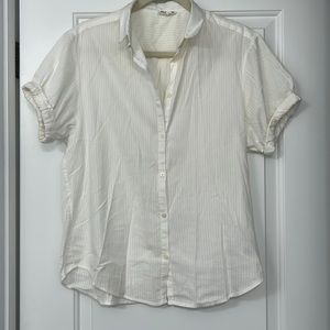 GAP white stripe rolled sleeve short sleeve button up